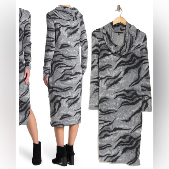 Catherine Malandrino Zebra Cowl Neck Sweater Dress - Picture 3 of 13